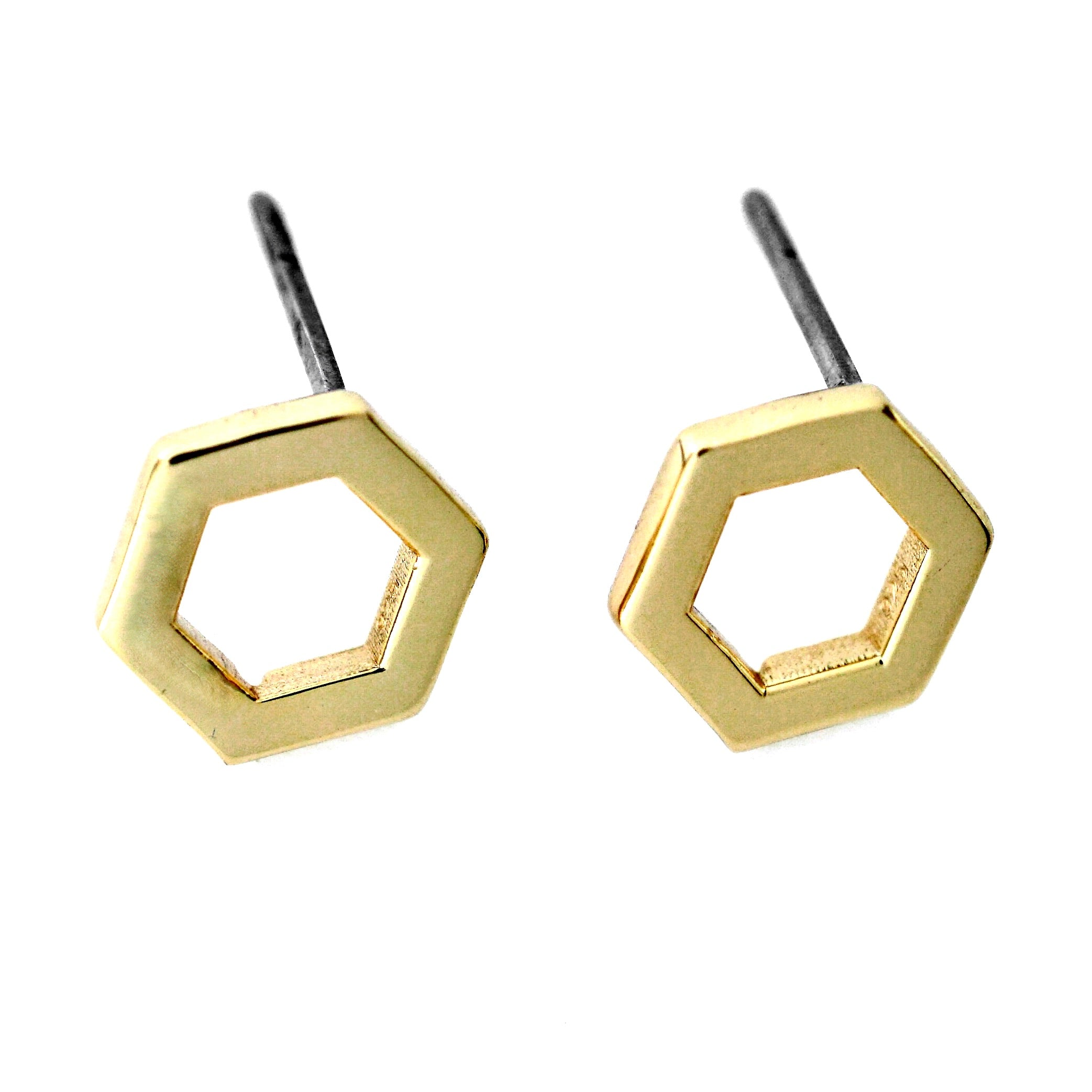 Gold-plated silver hexagon stud earrings